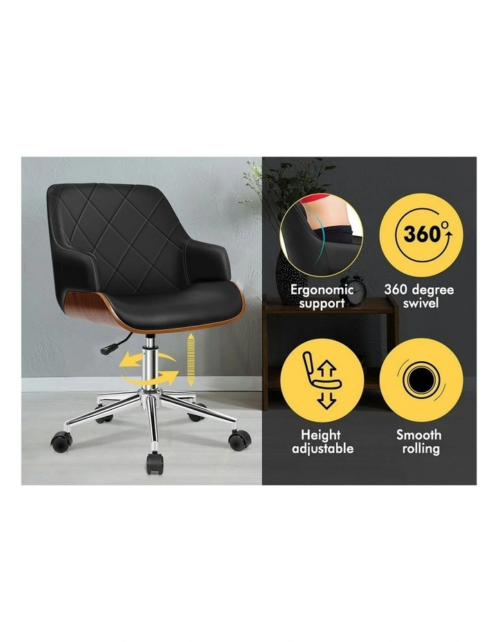 Wooden Leather Seat Kendra Office Chair in Black image 3