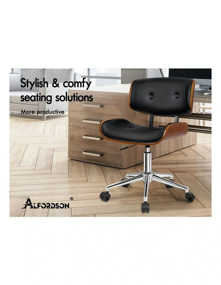 Wooden Leather Seat Estelle Office Chair in Black image 2