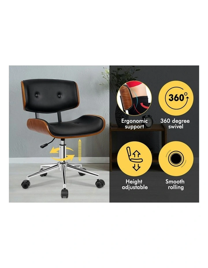 Wooden Leather Seat Estelle Office Chair in Black image 3