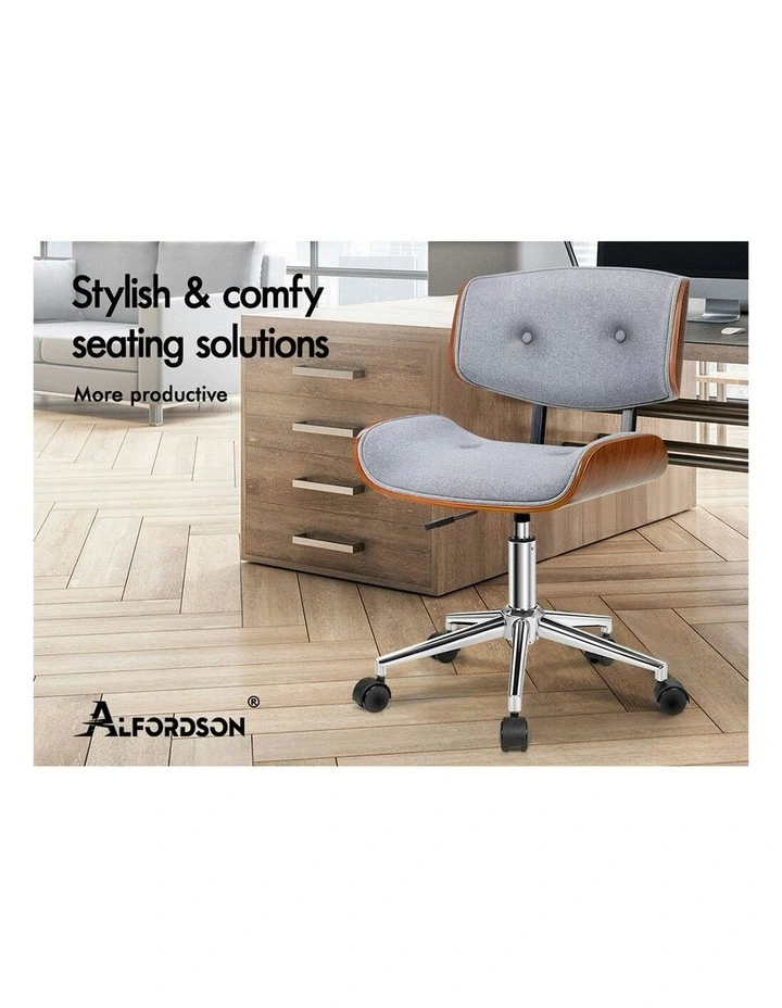 Wooden Office Chair in Fabric Grey image 2