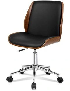 Wooden Leather Seat Office Chair in Renzo Black