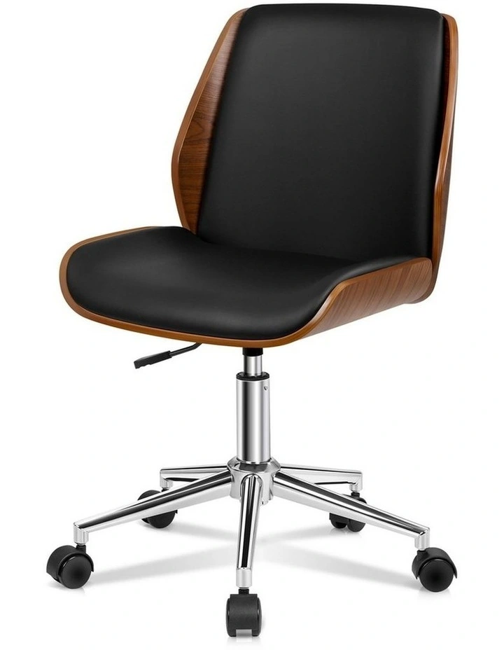 Wooden Leather Seat Office Chair in Renzo Black image 1