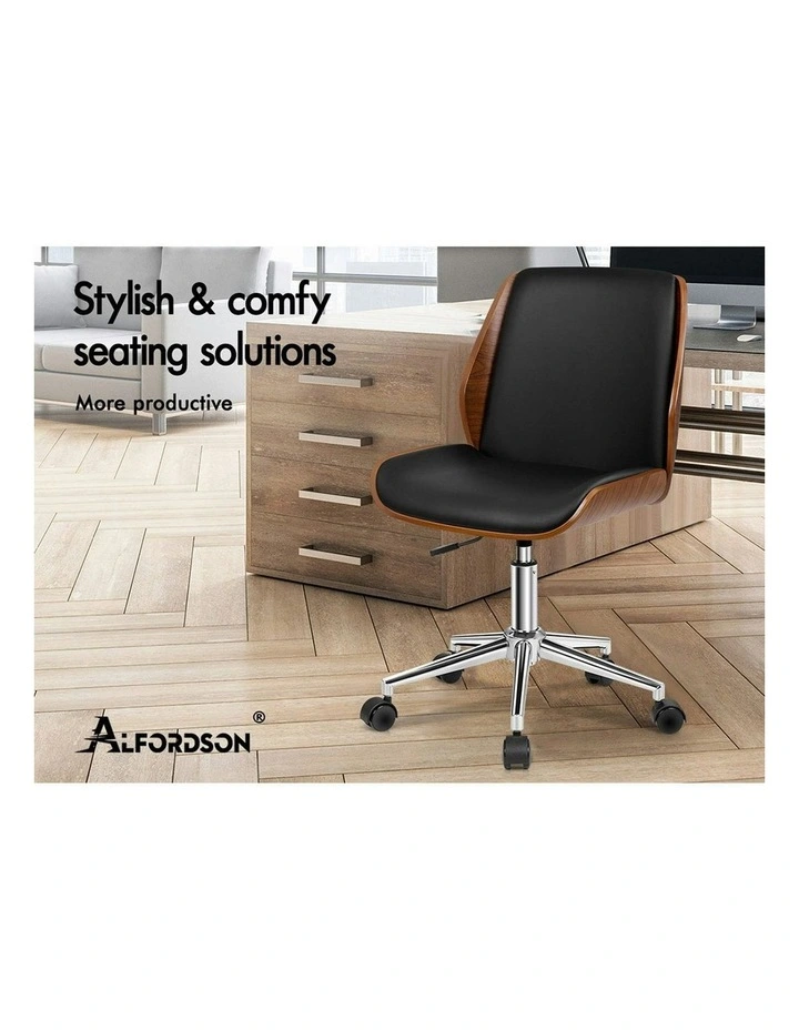 Wooden Leather Seat Office Chair in Renzo Black image 2