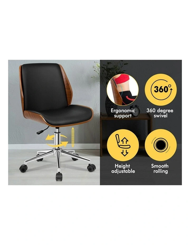 Wooden Leather Seat Office Chair in Renzo Black image 3