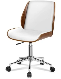 Wooden Leather Seat Office Chair in Renzo White
