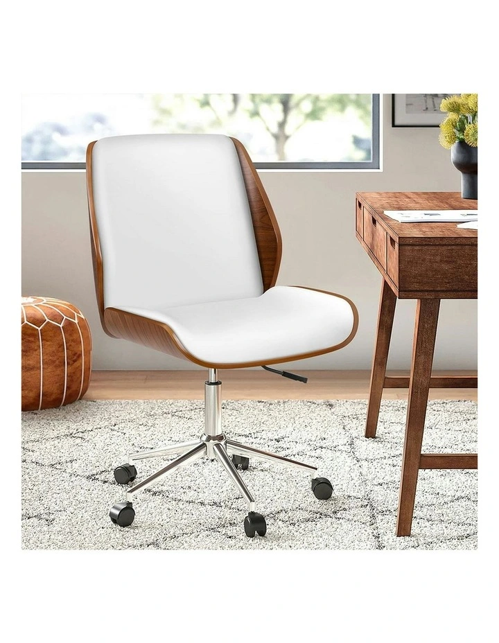 Wooden Leather Seat Office Chair in Renzo White image 2