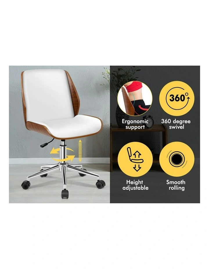 Wooden Leather Seat Office Chair in Renzo White image 3