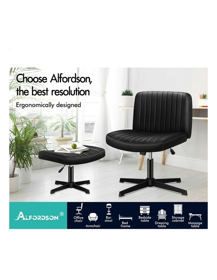 PU Leather Office Chair with Ottoman in Black image 2