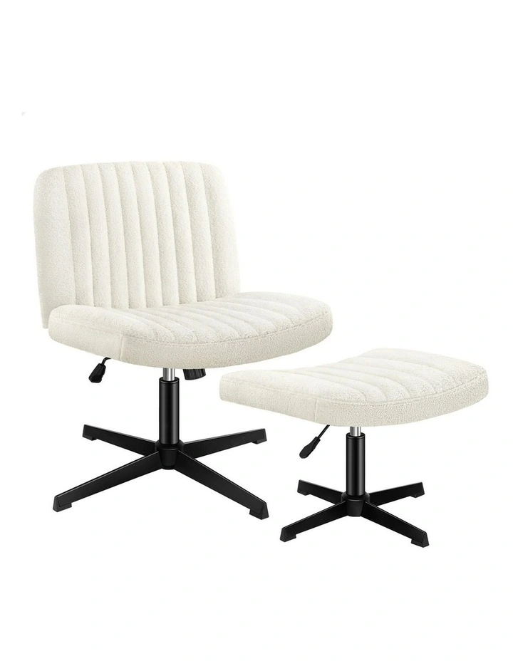 Boucle Office Chair with Ottoman in White image 1