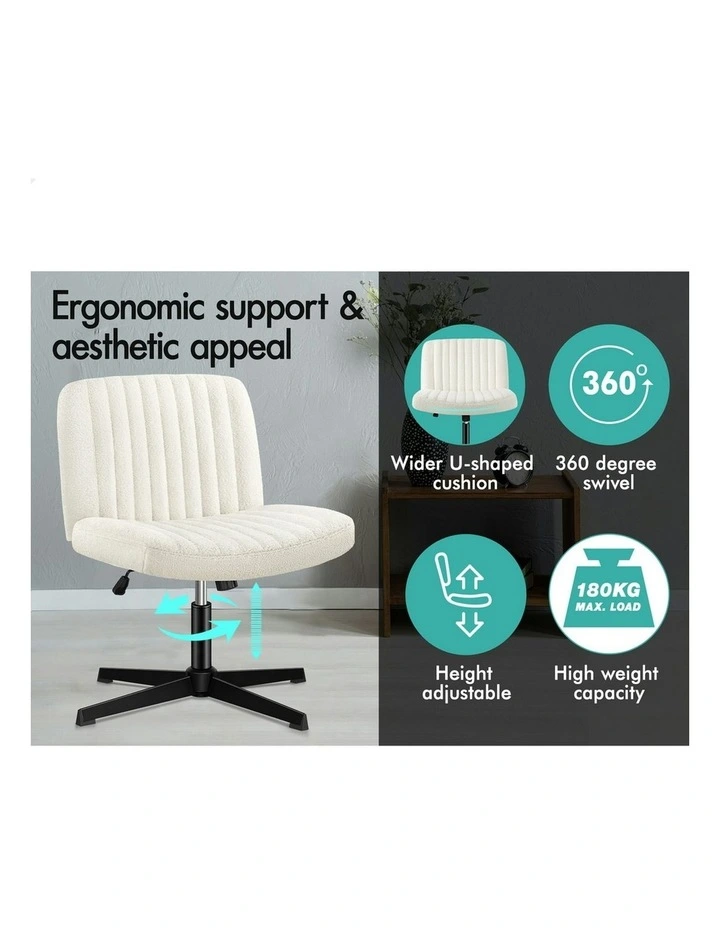 Boucle Office Chair with Ottoman in White image 2