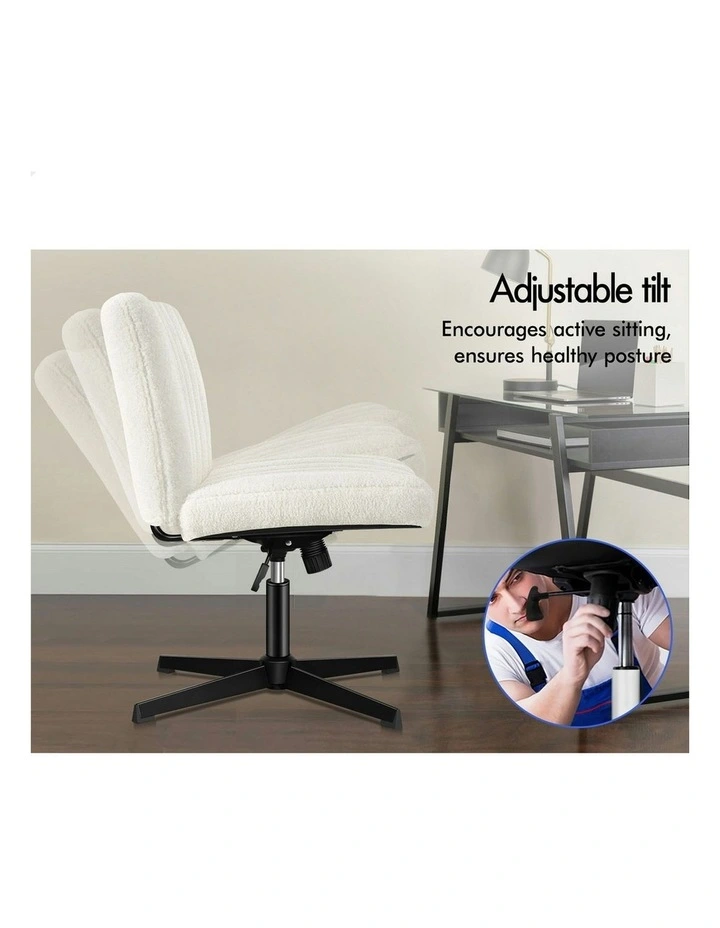 Boucle Office Chair with Ottoman in White image 3