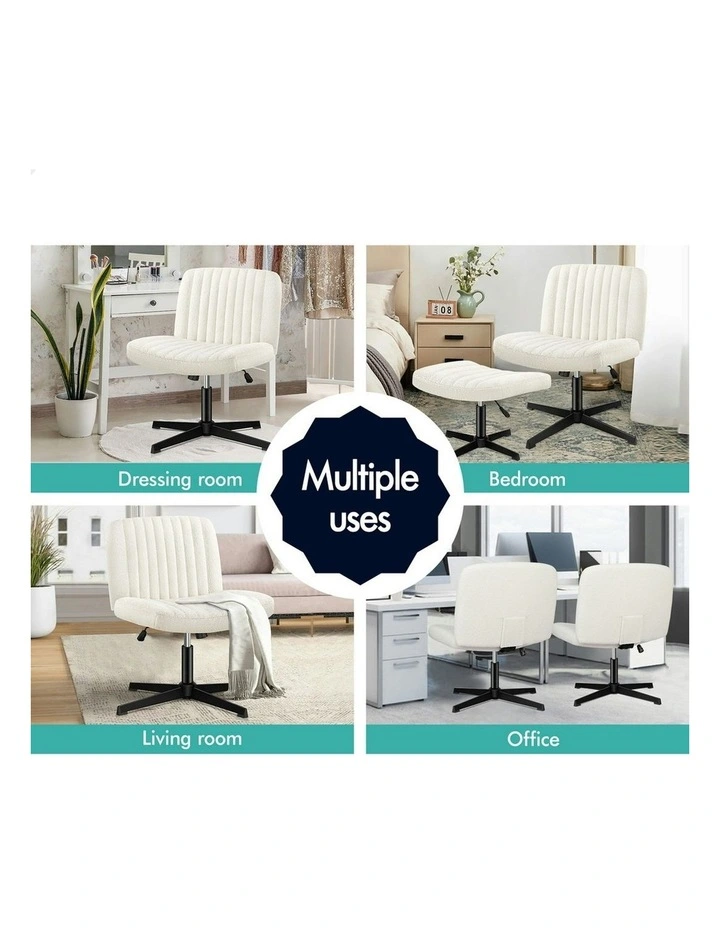 Boucle Office Chair with Ottoman in White image 4