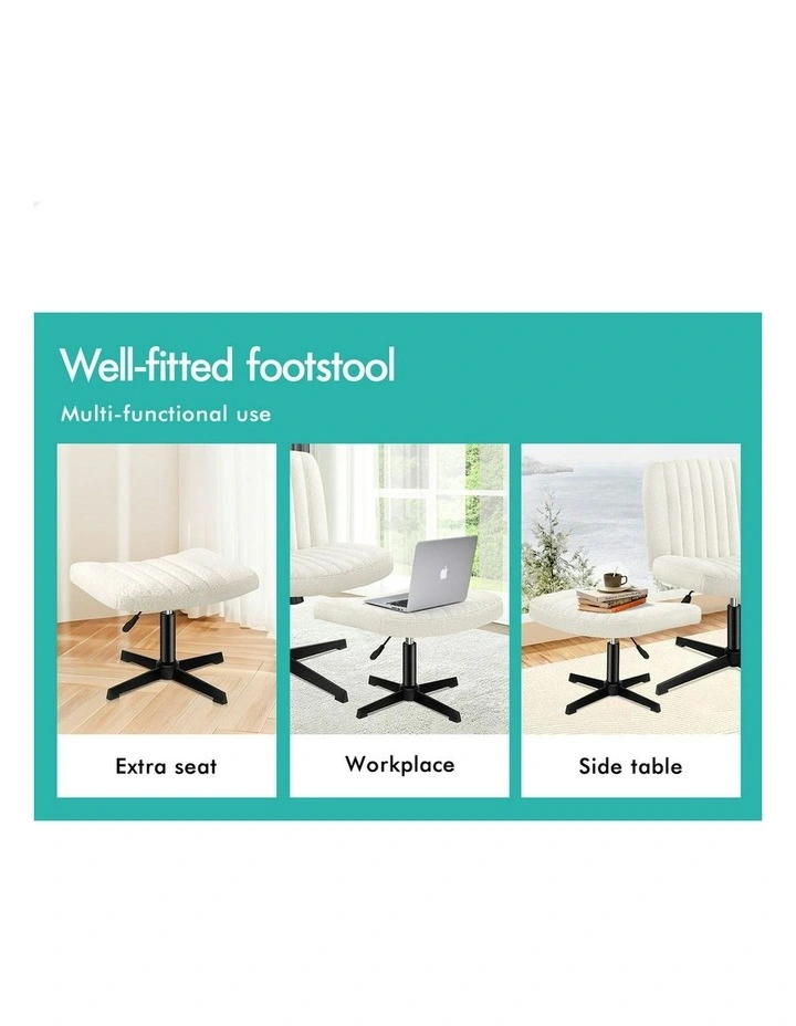 Boucle Office Chair with Ottoman in White image 6