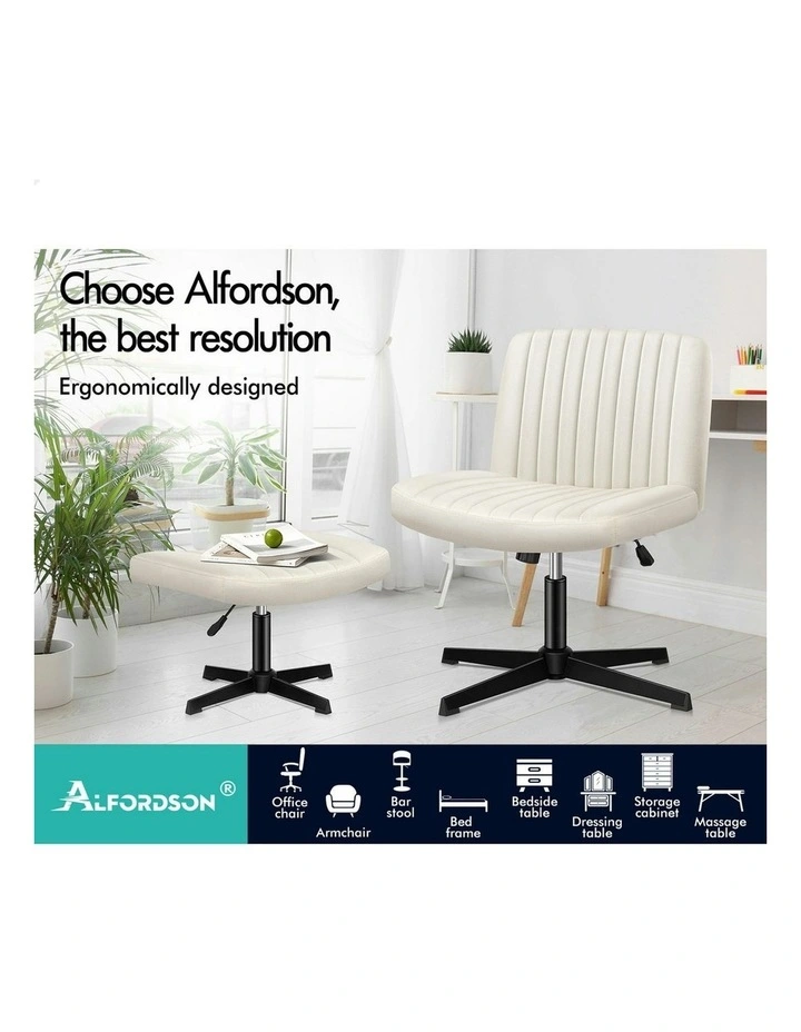 Velvet Office Chair with Ottoman in Beige image 2