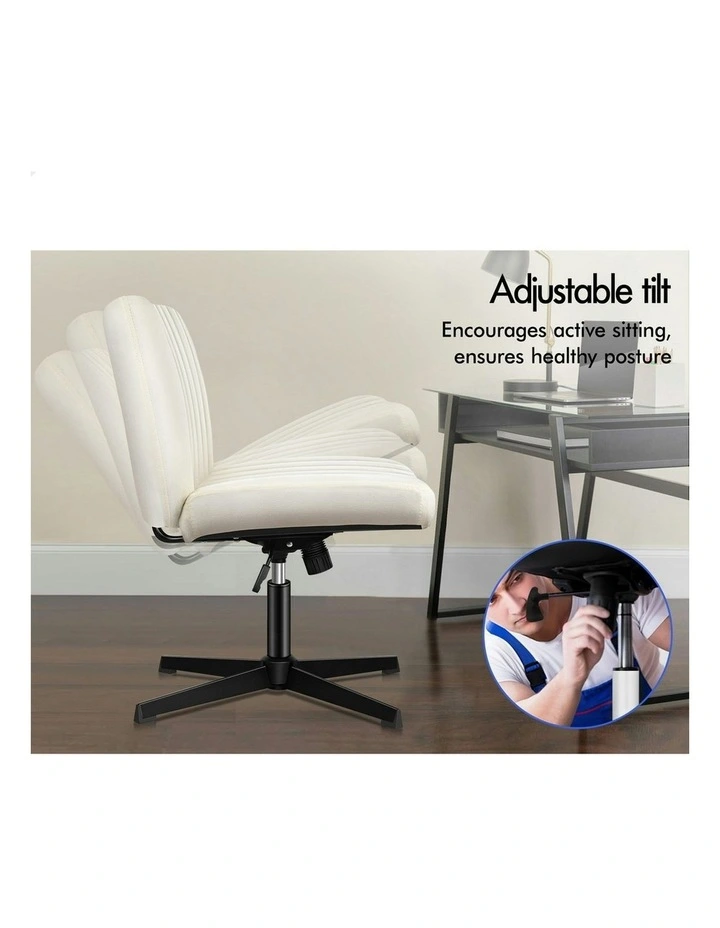 Velvet Office Chair with Ottoman in Beige image 4