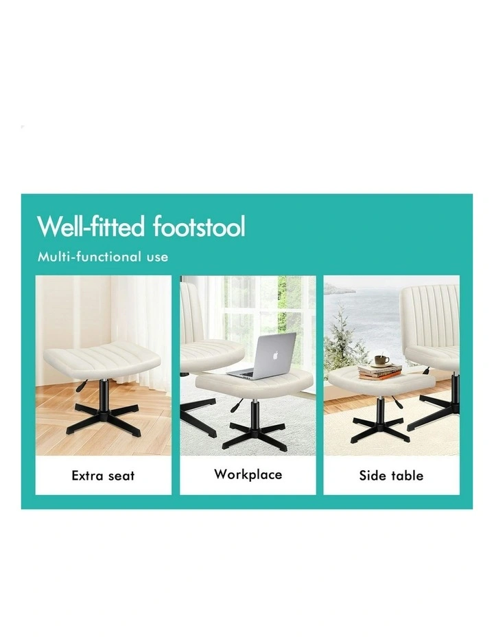 Velvet Office Chair with Ottoman in Beige image 6