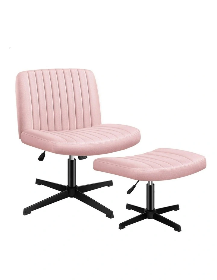 Velvet Office Chair with Ottoman in Pink image 1