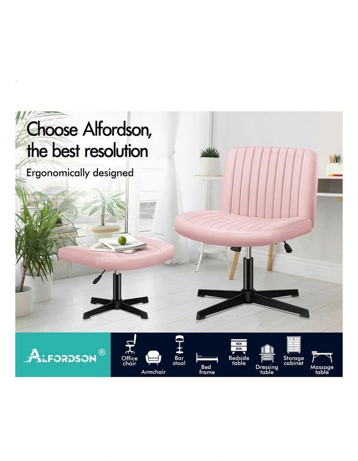 Velvet Office Chair with Ottoman in Pink image 2