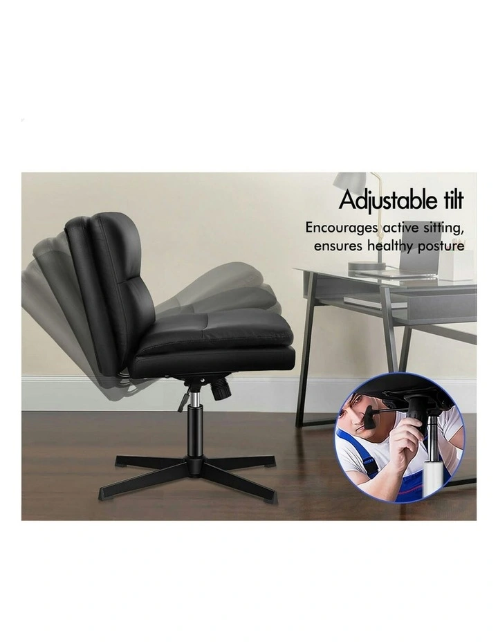 Computer Cross-legged Seat Work Ottoman PU Leather Office Chair in Black image 4