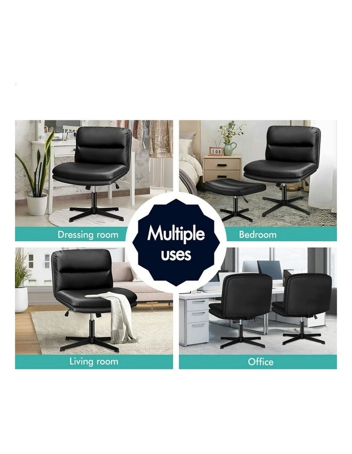 Computer Cross-legged Seat Work Ottoman PU Leather Office Chair in Black image 5