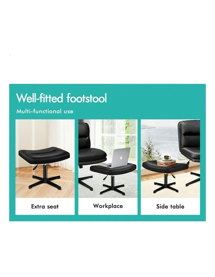 Computer Cross-legged Seat Work Ottoman PU Leather Office Chair in Black image 6