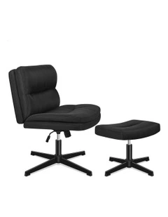 Computer Seat Cross-legged Work Ottoman Fabric Office Chair in Black