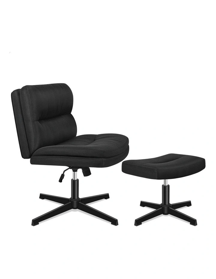 Computer Seat Cross-legged Work Ottoman Fabric Office Chair in Black image 1