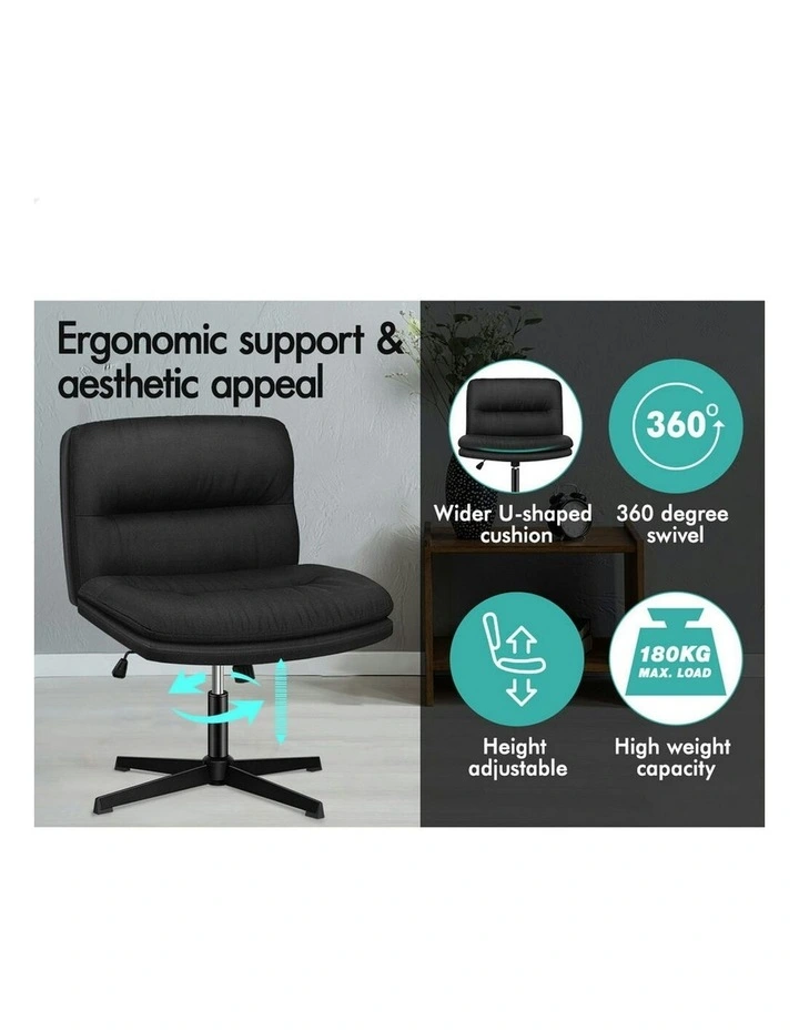 Computer Seat Cross-legged Work Ottoman Fabric Office Chair in Black image 3