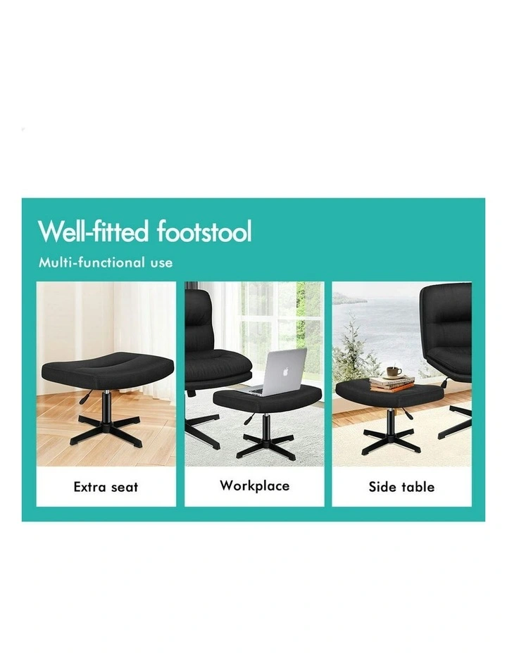 Computer Seat Cross-legged Work Ottoman Fabric Office Chair in Black image 5