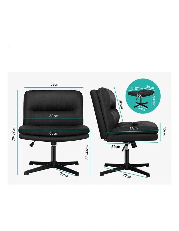 Computer Seat Cross-legged Work Ottoman Fabric Office Chair in Black image 6