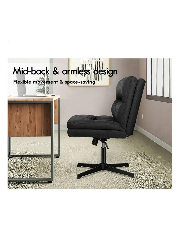 Computer Seat Cross-legged Work Ottoman Fabric Office Chair in Black image 7