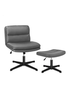 Computer Cross-legged Seat Work Ottoman PU Leather Office Chair in Grey