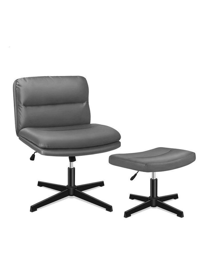 Computer Cross-legged Seat Work Ottoman PU Leather Office Chair in Grey image 1