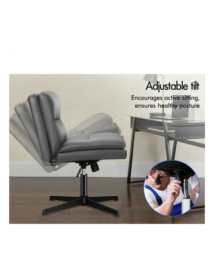 Computer Cross-legged Seat Work Ottoman PU Leather Office Chair in Grey image 4