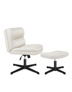 Computer Seat Cross-legged Work Ottoman Velvet Office Chair in Beige