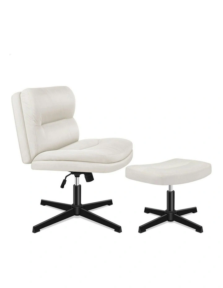 Computer Seat Cross-legged Work Ottoman Velvet Office Chair in Beige image 1