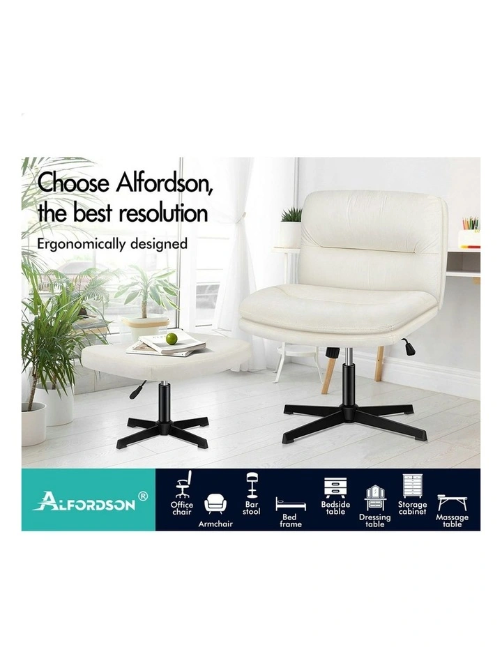 Computer Seat Cross-legged Work Ottoman Velvet Office Chair in Beige image 2