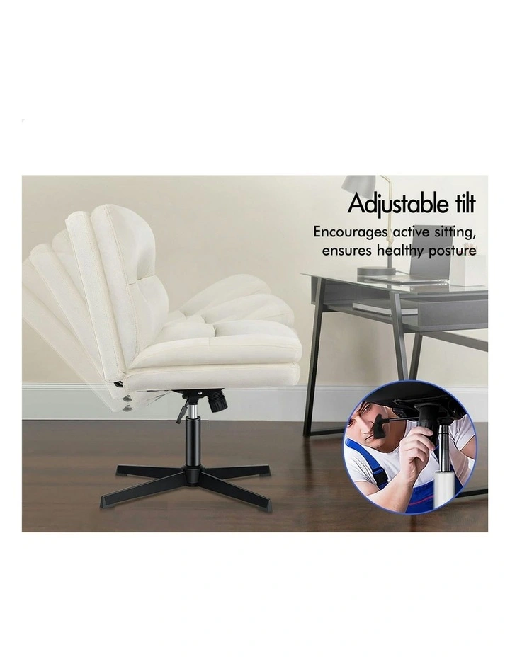 Computer Seat Cross-legged Work Ottoman Velvet Office Chair in Beige image 4