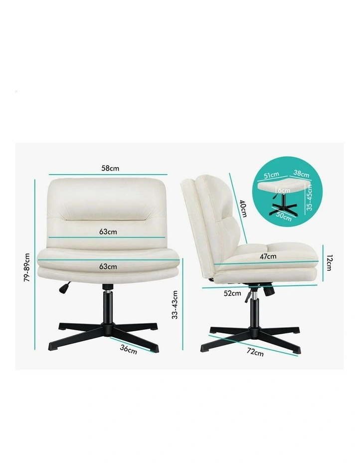 Computer Seat Cross-legged Work Ottoman Velvet Office Chair in Beige image 6