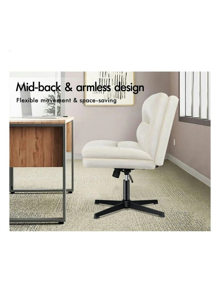Computer Seat Cross-legged Work Ottoman Velvet Office Chair in Beige image 7