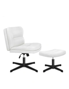 Computer Cross-legged Seat Work Ottoman PU Leather Office Chair in White