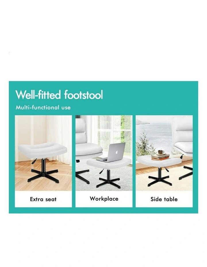 Computer Cross-legged Seat Work Ottoman PU Leather Office Chair in White image 5