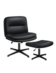 Office Chair PU Leather with Ottoman in Black