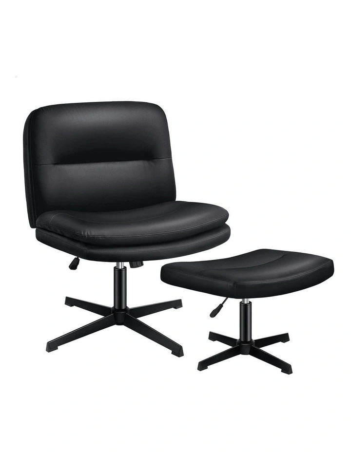 Office Chair PU Leather with Ottoman in Black image 1