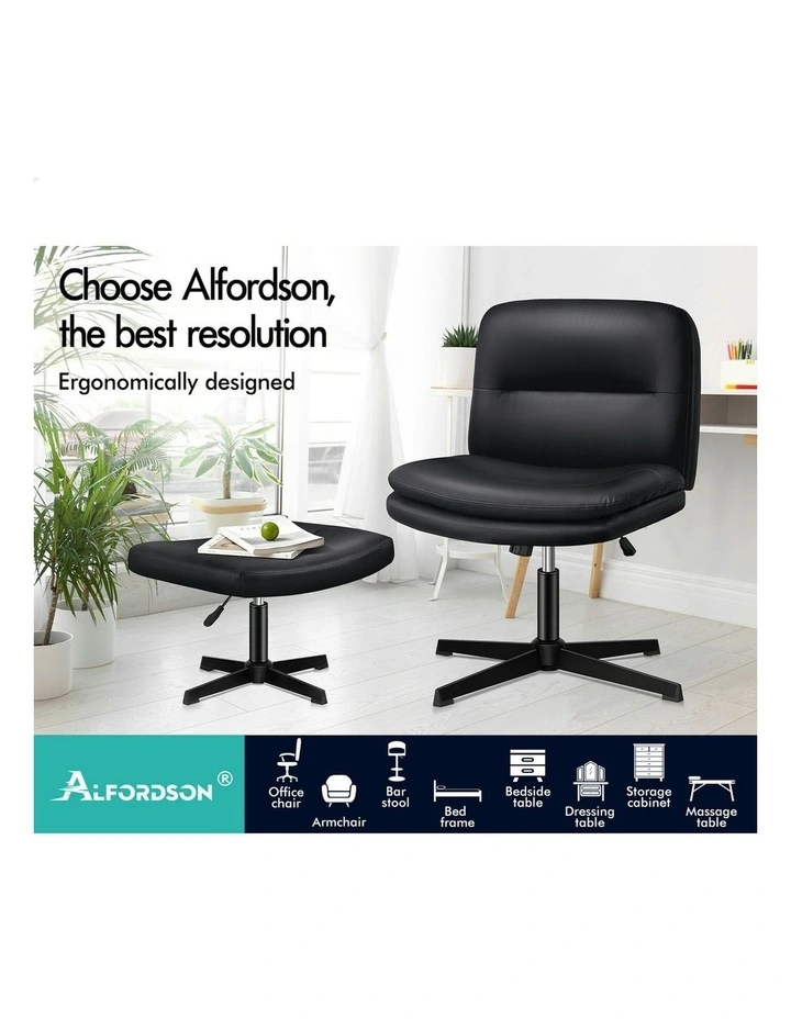 Office Chair PU Leather with Ottoman in Black image 2