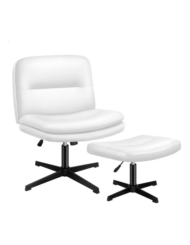 PU Leather Office Chair with Ottoman in White image 1