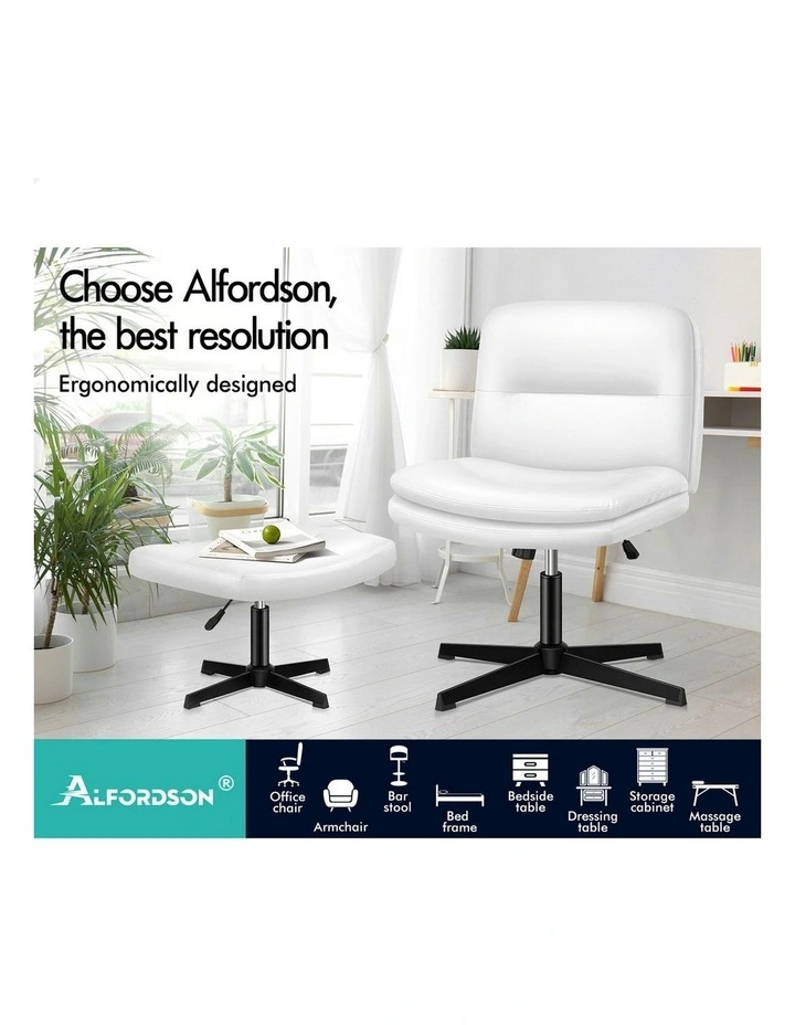 PU Leather Office Chair with Ottoman in White image 2