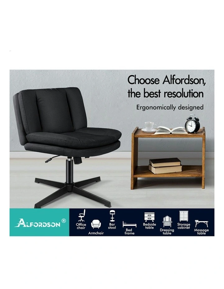 Armless Office Desk Chair in Fabric Black image 2