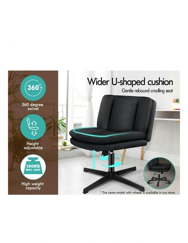 Armless Office Desk Chair in Fabric Black image 3