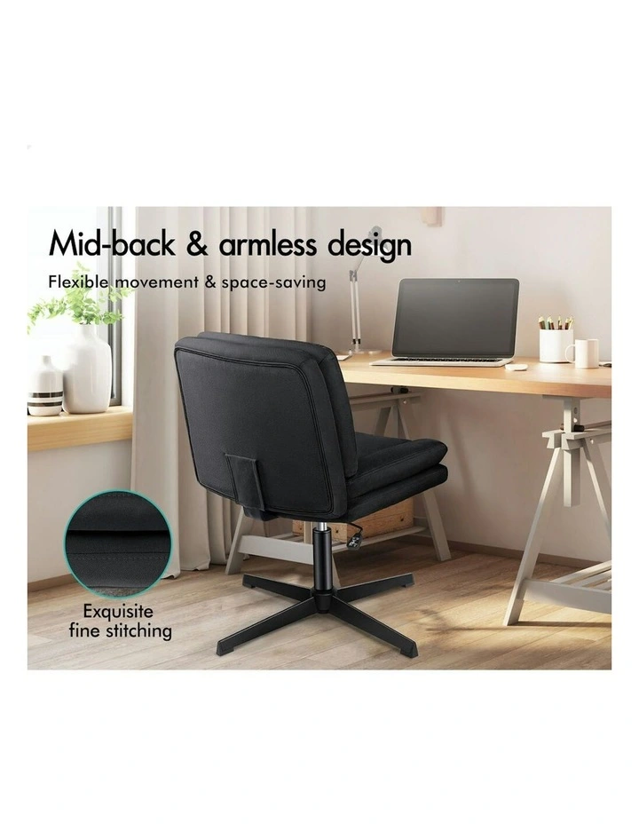 Armless Office Desk Chair in Fabric Black image 6